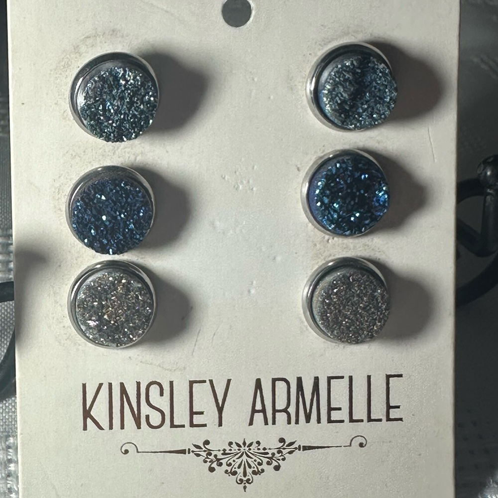 Kinsley Armelle stone stud earrings set of 3 - silver tone and backs.